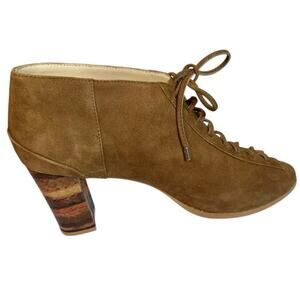 Faryl Robin Women's Peep Toe Suede Lace Up Ankle Stacked Heel Bootie Sz 9 Brown